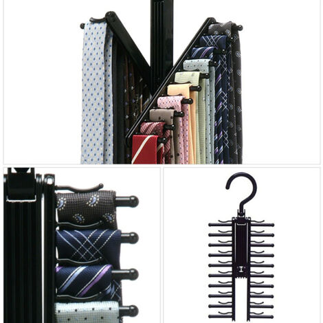 Multifunktionaler Krawattenhalter mit 20 Reihen, rutschfesten Clips und 360°-Drehung, robustem schwarzem ABS-Kunststoff, Größe 29 x 13 cm, für Krawatten, Gürtel und Schals