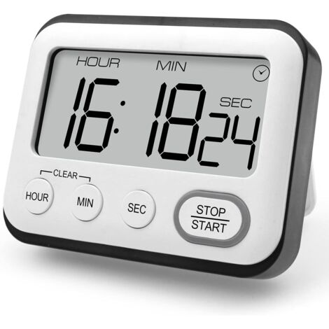 Multifunktionaler Küchentimer, Kochtimer mit Uhr, Wecker, Digitaltimer, Stoppuhr mit großem LCD-Bildschirm und großen Ziffern