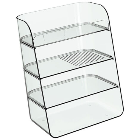 Multifunktionaler, mehrstufiger Make-up-Organizer mit transparentem Design und platzsparenden Eigenschaften für Dusche und Büro.