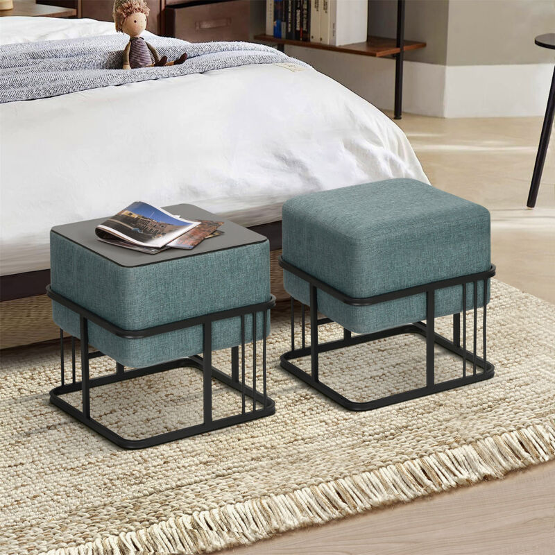 [en.casa] - Multifunktionaler Stapelbarer Sitzhocker Tas 2er Set Quadratisch Grün