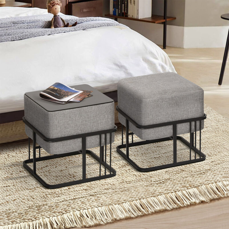 [en.casa] - Multifunktionaler Stapelbarer Sitzhocker Tas 2er Set Quadratisch Hellgrau