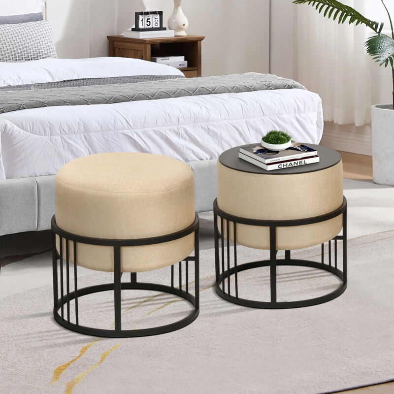 [en.casa] - Multifunktionaler Stapelbarer Sitzhocker Tas 2er Set Rund Beige