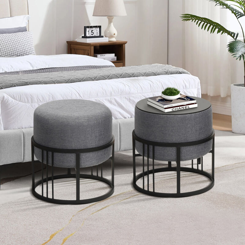 [en.casa] - Multifunktionaler Stapelbarer Sitzhocker Tas 2er Set Rund Dunkelgrau