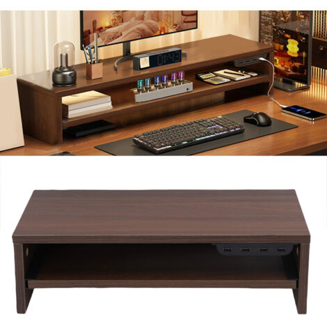 Multifunktionaler Tischständer mit Steckdose und USB-Hub, Walnussfarbe (50x20x15cm)