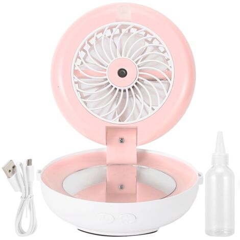 Multifunktionaler Tischventilator mit Spiegel, Luftbefeuchter und tragbarem pinkfarbenem USB-Ladegerät
