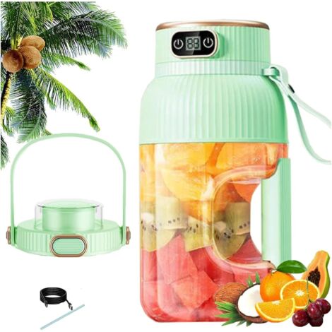 Multifunktionaler tragbarer Entsafter mit Digitalanzeige, tragbarer Smoothie-Mixer für unterwegs, per USB wiederaufladbarer tragbarer Mixer mit großer Kapazität für Shakes und Smoothies, Obst und Gemü