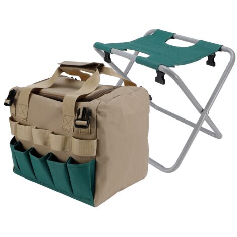 Multifunktionaler, tragbarer, klappbarer Gartenhocker mit Werkzeugtasche für Camping und Outdoor-Aktivitäten