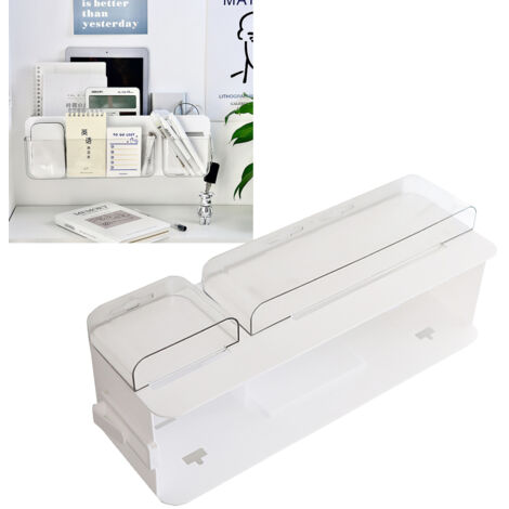 Multifunktionaler, transparenter Wandorganizer mit abnehmbarem Haken, L-förmigem Ablagefach für Handy, Ladegerät, Kosmetikartikel und Zubehör sowie Fernbedienungshalter.