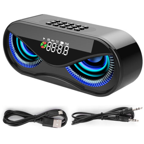 Multifunktionaler Wecker aus ABS mit Bluetooth-Lautsprecher, Sprachfunktion, unabhängiger Membran und Blinklichtern – Schwarz