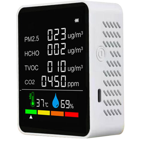 CO2 Messgeräte Kohlendioxid Detektor Luftqualitätsmonitor CO2 Meter Tester CO2 Messgerät Raumluft mit Temperatur/Feuchtigkeits-Monitor und Uhr,3,5 Zoll TFT Farbbildschirm mit kapazitivem Touch Weiß 