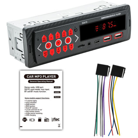 Multifunktionales Autoradio-System (Single-DIN): MP3-Player, FM-Radio, Bluetooth, Freisprecheinrichtung, Dual-USB/TF-Wiedergabe, AUX-Eingang, Typ-C-Schnellladefunktion mit Fernbedienung
