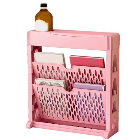 Multifunktionales Bücherregal, großes Fassungsvermögen, minimalistisches Design, zweireihig, platzsparend, rosa