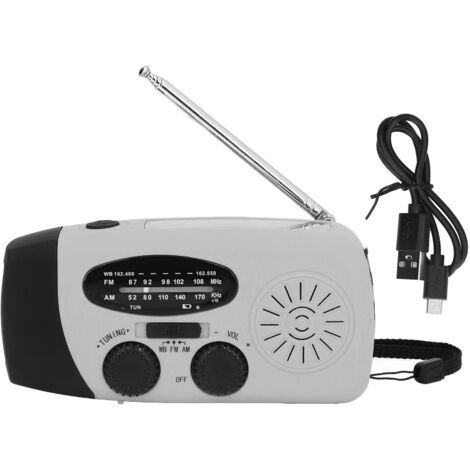 Multifunktionales Handkurbel-Solarradio mit Taschenlampe für Outdoor-Camping – Silbergrau