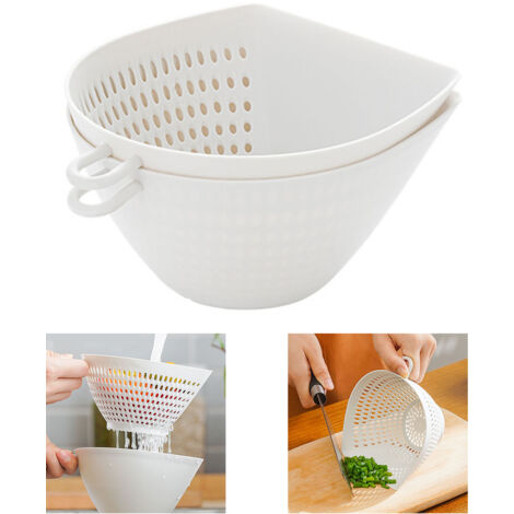 Multifunktionales Küchen-Abtropfset mit Sieb und Schüssel – 2-teilig, PP – Modell DL-608 – zum Waschen und Aufbewahren von Gemüse