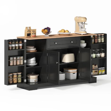 Multifunktionales Küchenbuffet – 138 cm Sideboard mit Schublade, Regaltüren & verstellbaren Einlegeböden – Modernes Design mit Kippschutz, ideal für Küche, Wohnzimmer & Schlafzimmer,Schwarz