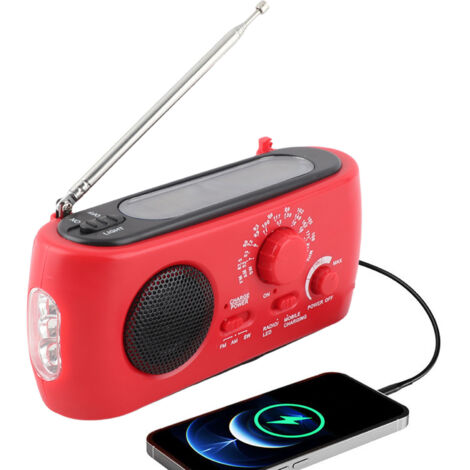 Multifunktionales Kurbelradio mit LED-Anzeige und SOS-Funktion – Manuell, Solar- und USB-Betrieb – ABS, 150 x 72 x 50 mm, 270 g, Weiß, 1200-mAh-Lithium-Akku