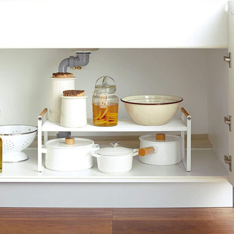 Multifunktionales, mehrstufiges Aufbewahrungsregal für Kleiderschrank, Arbeitsplatten-Organizer, Weiß, Einfache Montage mit Holz- und Metallkomponenten