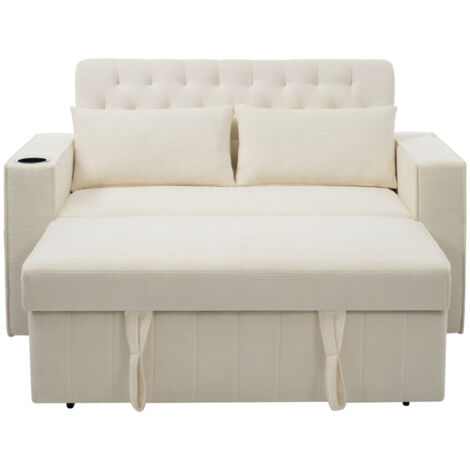 Multifunktionales Schlafsofa, modernes Klappsofa mit Stauraum und Schlaffunktion, Getränkehalter, USB-Ladeanschluss und Kissen, platzsparende Couch für Wohnzimmer, Schlafzimmer und Gästezimmer, Beige