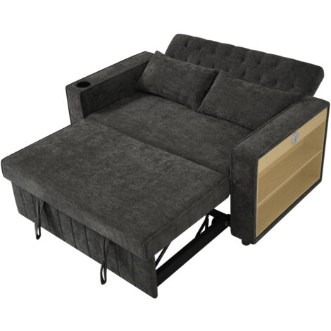 Multifunktionales Schlafsofa, modernes Klappsofa mit Stauraum und Schlaffunktion, Getränkehalter, USB-Ladeanschluss und Kissen, platzsparende Couch für Wohnzimmer, Schlafzimmer und Gästezimmer, Gray