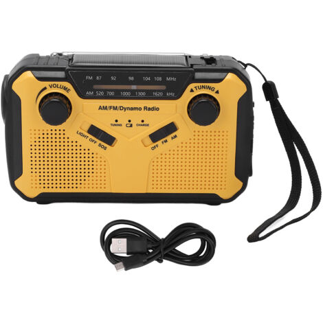 Multifunktionales SOS-Notfunkgerät mit 4 Stromquellen, AM/FM, NOAA-Empfang, einstellbarer Helligkeit, für Camping, Gelb