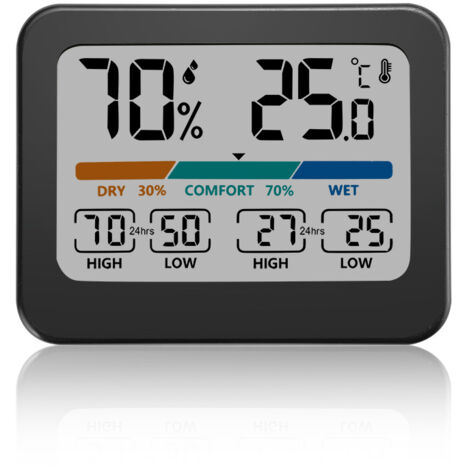 Multifunktionales Thermometer-Hygrometer  Großes digitales Farbdisplay  Misst Temperatur und Luftfeuchtigkeit  Für Zuhause, Wohnzimmer, Kinderzimmer, Weinkeller