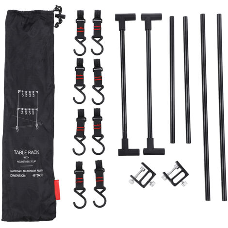 Multifunktionales, tragbares Outdoor-Tischregal mit verstellbaren Campinghaken