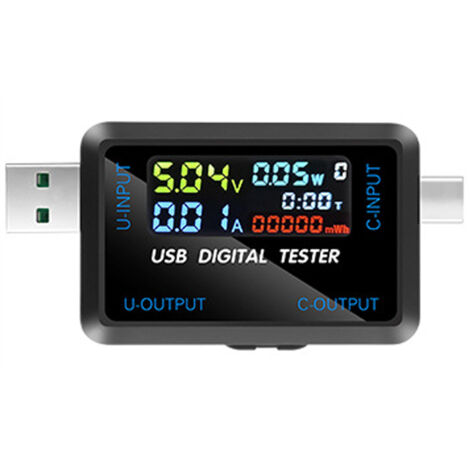 Multifunktionales USB-Testgerät mit IPS-Display, misst Spannung, Stromstärke, Kapazität, Leistung, verfügt über ein digitales Voltmeter und unterstützt 9 Datengruppen mit Aufzeichnungsfunktion.