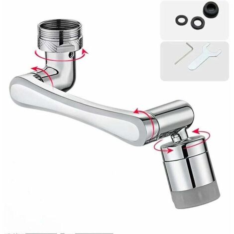 Multifunktions-Armaturenverlängerung mit 1440°-Drehung, inklusive Filteraufsatz und 1080°-Luftsprudler mit zwei Wasserauslässen für Küche und Bad – Silber