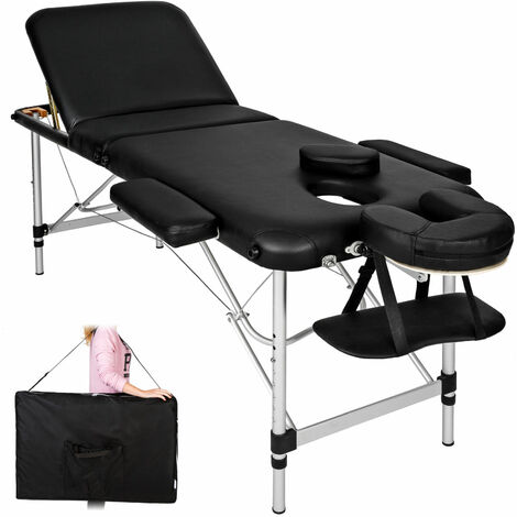 Multifunktions-Massagetisch, 3-teilig, zusammenklappbar, Spa-Salon, Gesichtspflege, Therapie, Tattoo-Couch, Schönheitsbett mit höhenverstellbaren Aluminiumbeinen und schwarzer Tragetasche