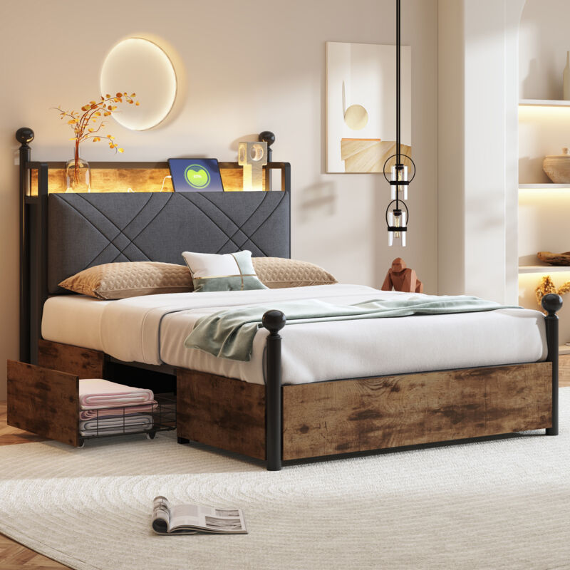 Mivray Multifunktionsbett 90x190 Cm Mit Metallgestell Und Integriertem Stauraum