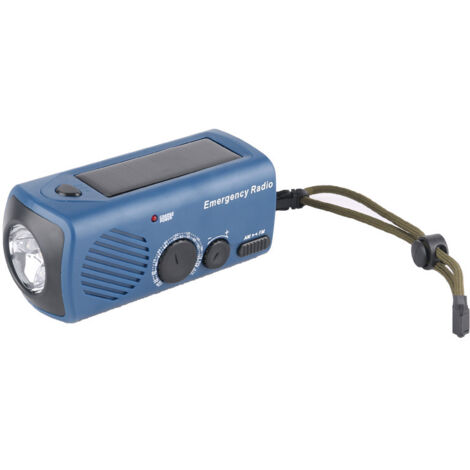 Multifunktionsradio, blau, 12,8 x 5,9 x 5,8 cm, Notfall-Handyladegerät, Taschenlampe, handbetriebener Outdoor-Generator.