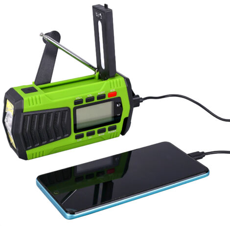 Multifunktionsradio mit Solar-Handy-Ladegerät, Handkurbelgenerator, Notfall-Katastrophenschutz, LCD-Display