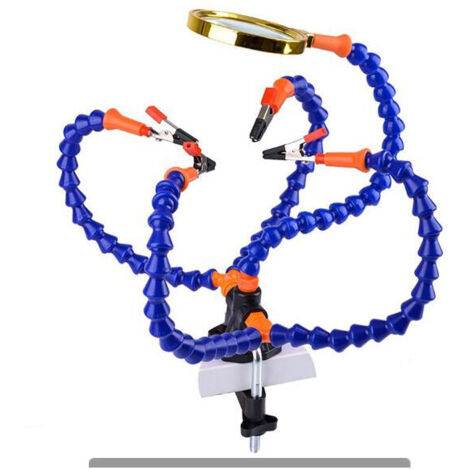 Multifunktionsunterstützung für dritte helfende Hand, Elektronik- und Lötarbeiten (5-cm-Klemmzange, flexible weiche Hände mit 3-facher Lupe)
