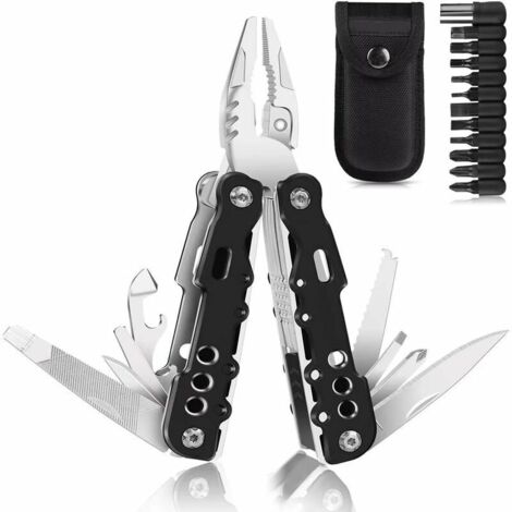 Multifunktionszange, 25-in-1 Schweizer Taschenmesser, Multifunktions-Taschenwerkzeug, mit 11 Schraubendreher-Bits, Taschenmesser mit ergonomischem Griff – Schwarz