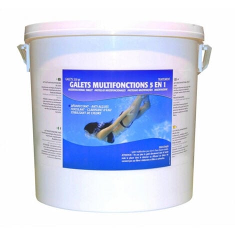 AUTRES Multifunzione in Pastiglie da 250 Gr - 5 Azioni - Flocculante + Antialghe + Cloro + Chiarificante da Kg. 5 - Prodotto Chimico per Piscina - Alta Qualità Francese