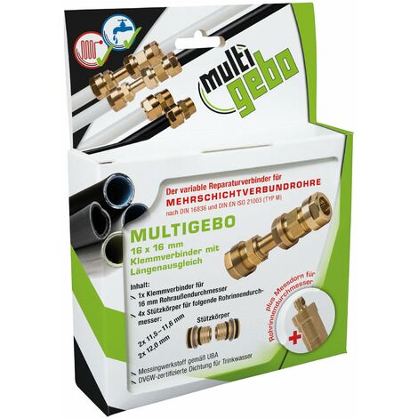 Multigebo Reparaturkit Universal Reparatur Verbundrohr 20x20mm Längenausgleich