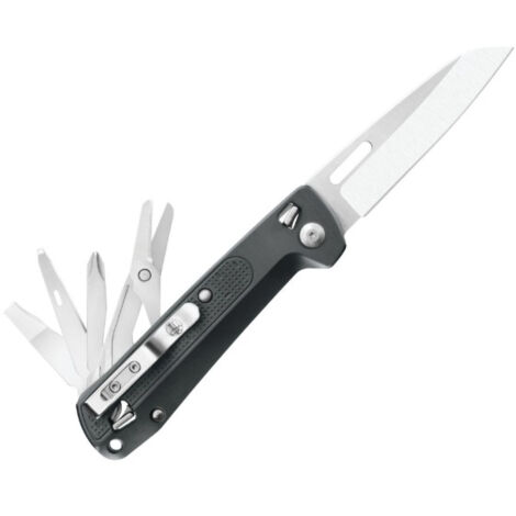 Multiherramienta Leatherman FREE® K4 Gray, ideal para uso diario y aventura, 9 funciones, hoja de navaja 420HC, tijeras, apertura con una mano, diseño ergonómico.