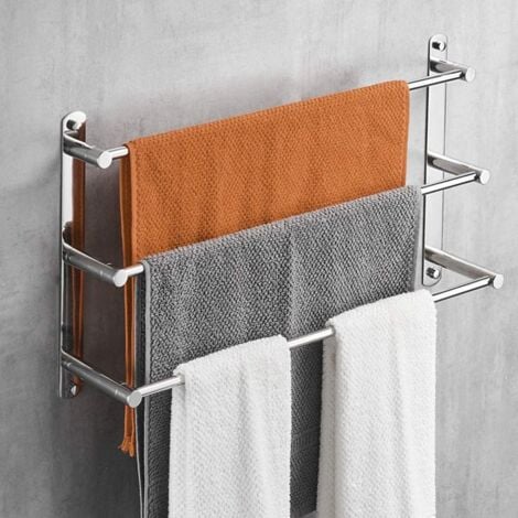 HIASDFLS Multilayer 304 stainless steel wall-mounted towel rack - 40 cm - Wall mounting - 3 bars - For bathroom and kitchen