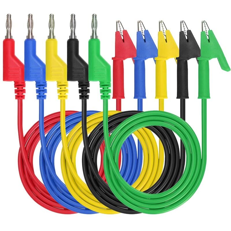 Laoa - Multimeter Banana Plug to Crocodile Alligator Clip Test Probe, 5PCS 4mm Stackable Colorful Silicone Banana Plug to Alligator Clip Test Probe