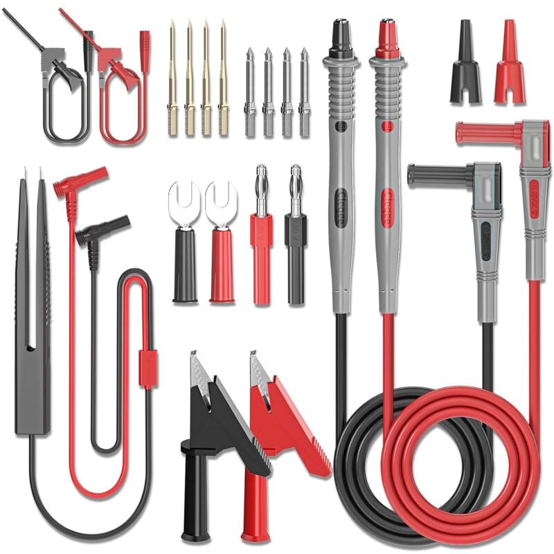 Multimeter Test Leads Kit 21PCS Digital Electrical Test Probes Set with Alligator Clips SMD IC Test Hook Clips Test Tweezer Replaceable Precision