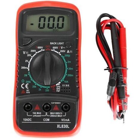 Multimètre à affichage numérique, XL830L Ordinateur de poche LCD Multimètre numérique Voltmètre Ampèremètre Ohmmètre AC/DC testeur de tension, équipement de mesure de poche portable(XL830L Red)