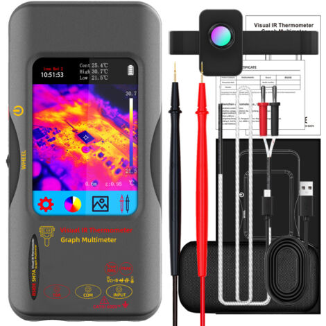 Multimètre à imagerie thermique, objectif macro, caméra IR 320×320 25Hz, écran tactile 3,98", mesure AC/DC 10A, affichage 20000 mots, 15 palettes