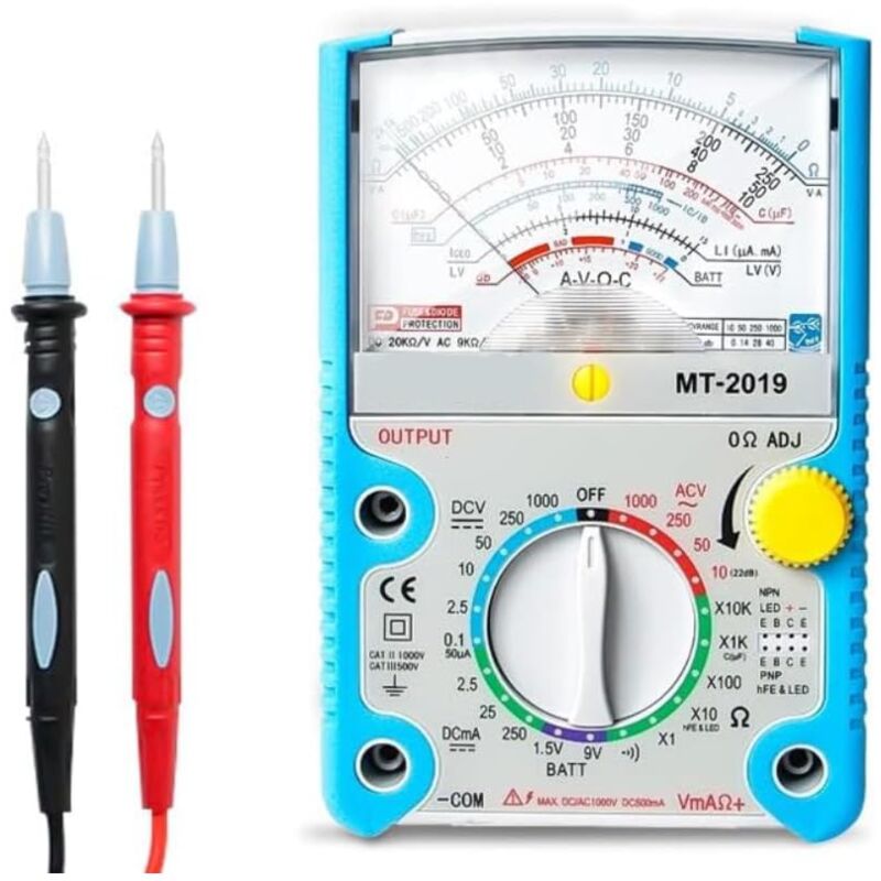 Multimètre analogique, voltmètre, ampèremètre, testeur de multimètre à pointeur, voltmètre analogique, testeur de tension, jauge de capacité pour