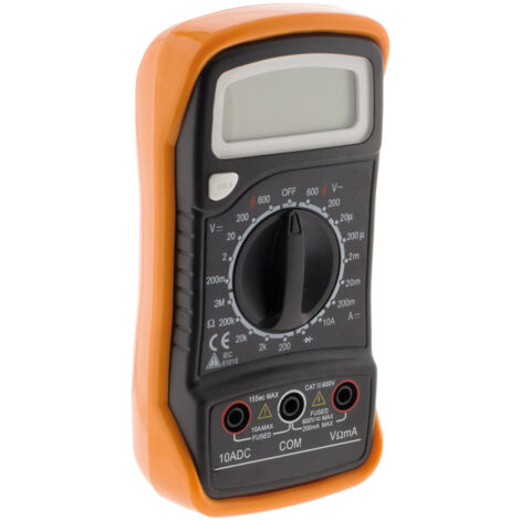 Multimètre antichoc 5 fonctions – Écran LCD – Norme CAT III jusqu'à 600V – Mesure tension, courant, résistance, diode – Livré avec pointes de touche – Lifedom