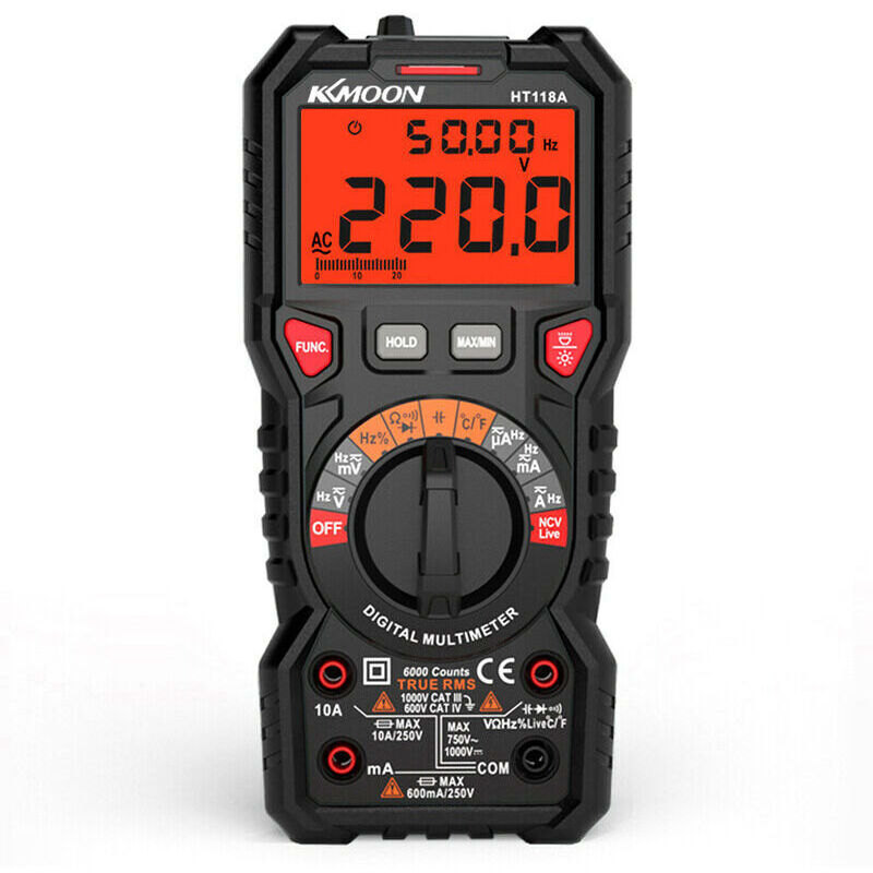 Debuns - Multimètre Automatique Numérique, trms 6000 Comptes (Guide de Bornes led), Ampèremètre, Testeur Electrique Professionnel, Température