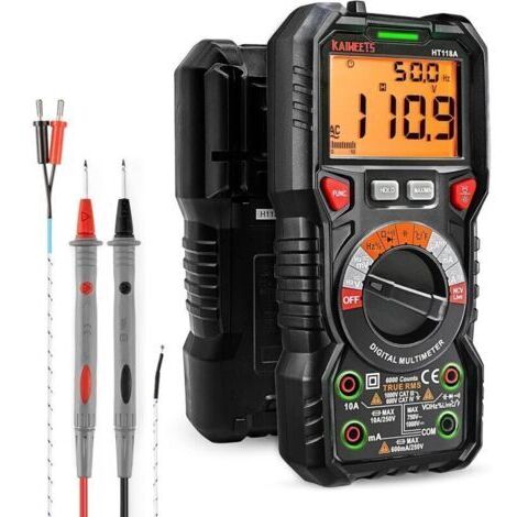 Multimètre Automatique Numérique TRMS 6000 Points (Guide de Bornes LED), Testeur Electrique Professionnel, Température Capacimètre Tension/Courant AC DC Résistance/Fréquence et Température