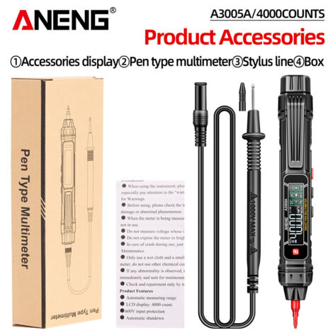 Multimètre de Poche ANENG A3005 Pro 2-en-1 - 4000 Points pour Mesure Tension AC/DC - Détection Sans Contact - Sans Piles