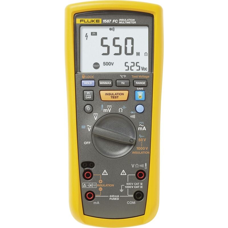 Fluke - Appareil de mesure de l'isolation 1587 fc 50 v, 100 v, 250 v, 500 v, 1000 v 2 gω W735931