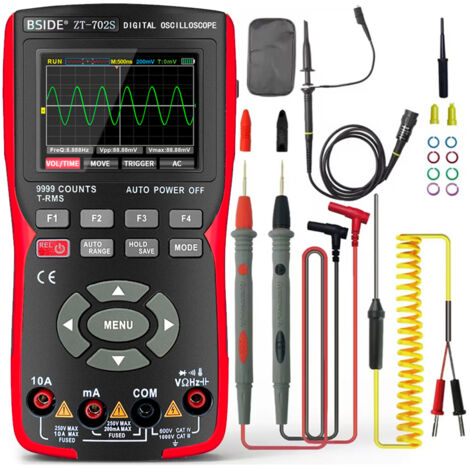 Multimètre d'oscilloscope numérique 2 en 1, taux d'échantillonnage de 48 MSa/s, bande passante de 10 MHz, 9999 comptes True RMS, multimètre à écran couleur IPS de 2.8 pouces