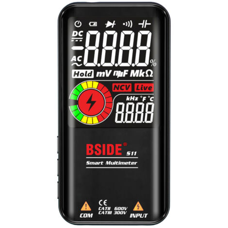 Multimètre intelligent BSIDE S11 9999 points, LCD numérique rechargeable, voltmètre AC/DC, ohmmètre, résistance, capacité, fréquence, diode, continuité, NCV, ligne sous tension, flash